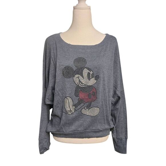 Disney Parks Women's Size XL Rhinestone Mickey Mouse Hi-Low Crop Top - Picture 1 of 7